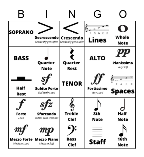 Choir Bingo 2.0 Bingo Card
