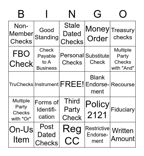 Check Acceptance Bingo Card