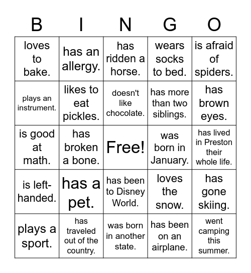 FIND SOMEONE WHO... Bingo Card