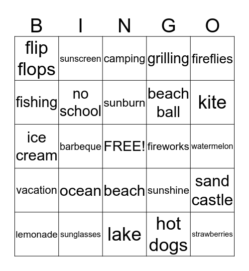 Summer Bingo Card