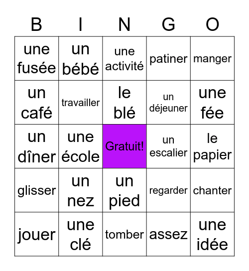 Le son é, er, ez Bingo Card