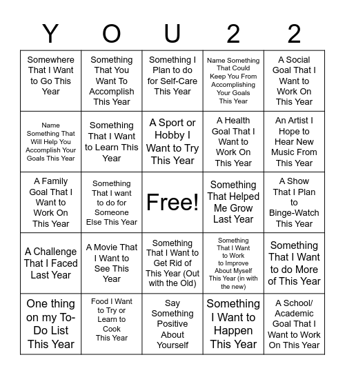 New You in 2022 Bingo Card