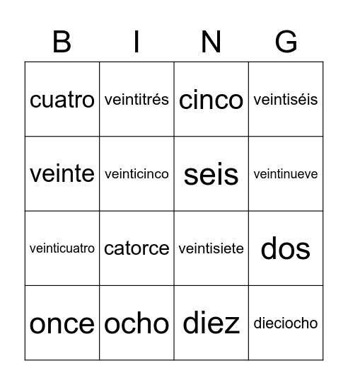 Números 0-30 Bingo Card