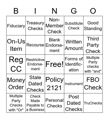 Check Acceptance Bingo Card