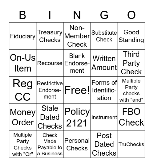 Check Acceptance Bingo Card