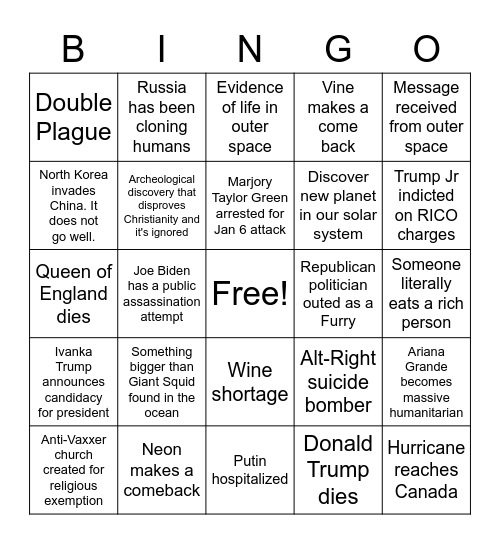 2022 Bingo Card