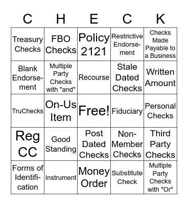 Check Acceptance Bingo Card