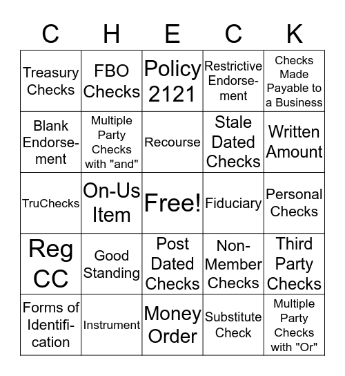 Check Acceptance Bingo Card