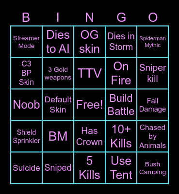 Fortnite Bingo -Twitch @ ZeWalrus Bingo Card