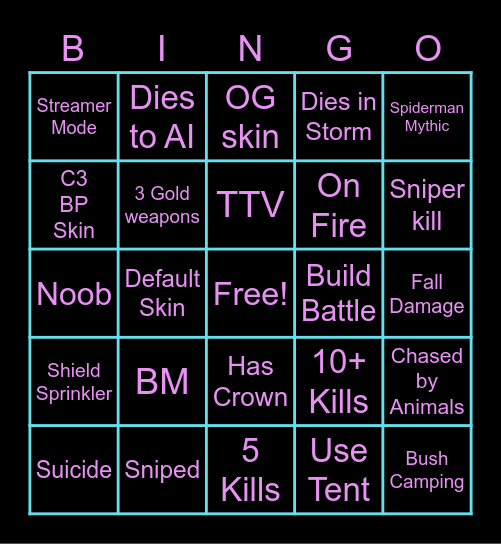 Fortnite Bingo -Twitch @ ZeWalrus Bingo Card