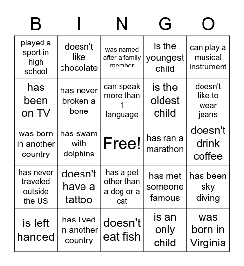 Find Someone who... Bingo Card