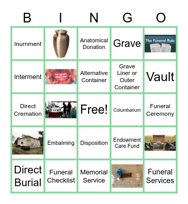 End of Life and Funeral Terms Bingo Card