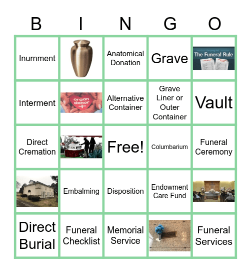 End of Life and Funeral Terms Bingo Card