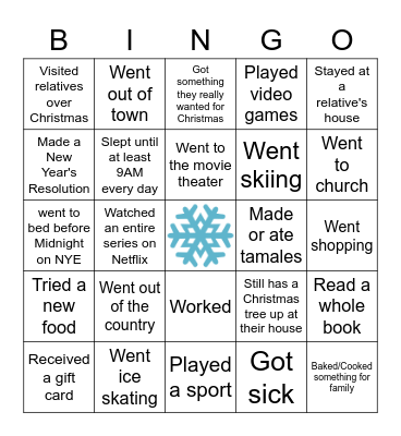 Human Bingo - Winter Break Edition Bingo Card