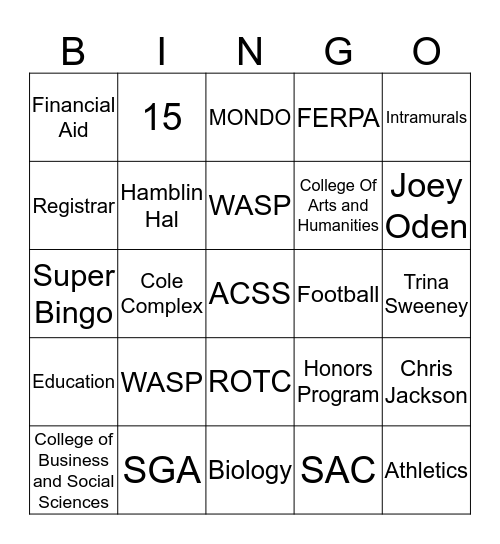 NEW STUDENT ORIENTATION Bingo Card