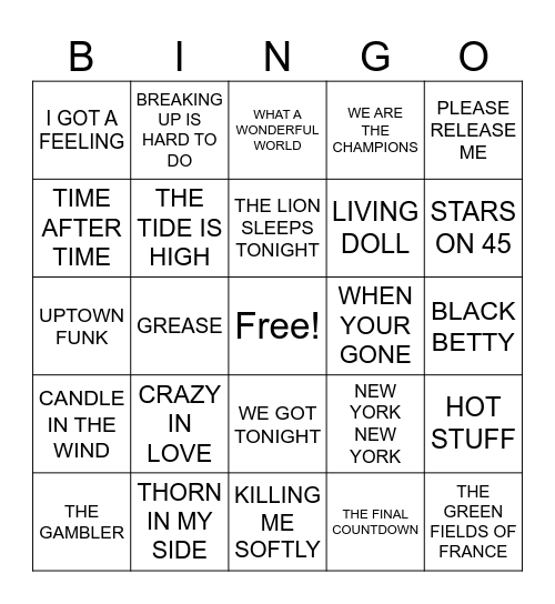 COME ON THE BOHS Bingo Card