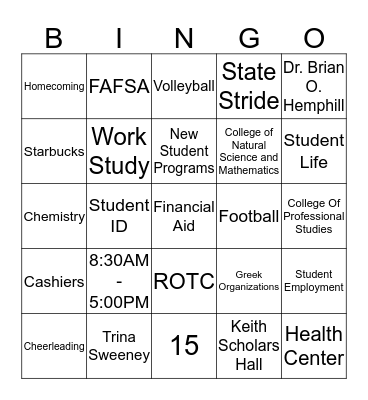 NEW STUDENT ORIENTATION Bingo Card