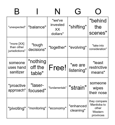 MB COVID Press Bingo Card