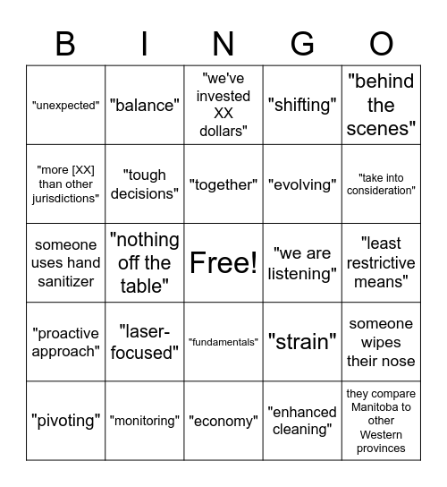 MB COVID Press Bingo Card