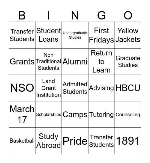 NEW STUDENT ORIENTATION Bingo Card