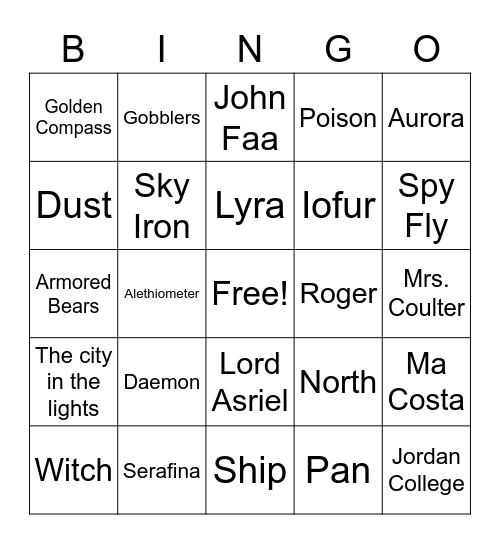 Golden Compass Bingo Game Bingo Card