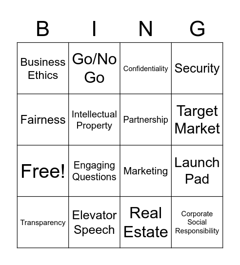 Business Startup Vocabulary Bingo Card