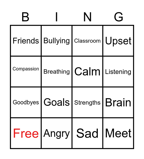 Social- Emotional Bingo Card