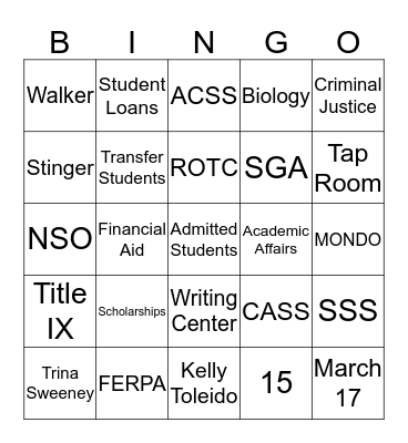 NEW STUDENT ORIENTATION Bingo Card