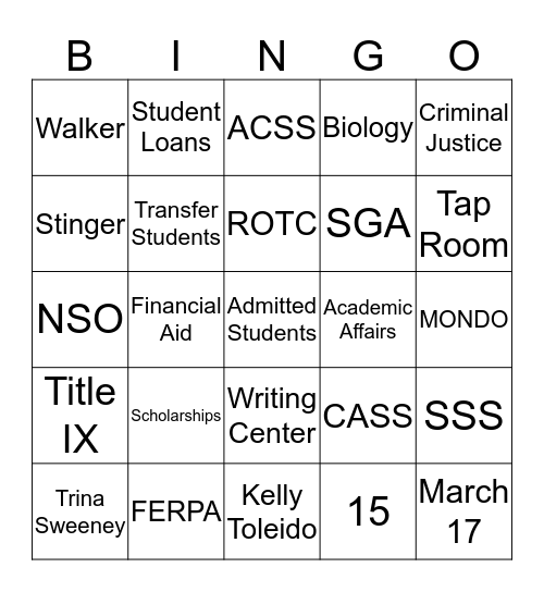 NEW STUDENT ORIENTATION Bingo Card