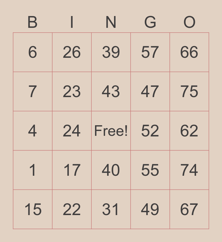 retro Bingo Card
