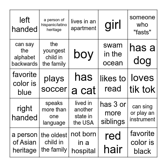 Diversity Squares Bingo Card