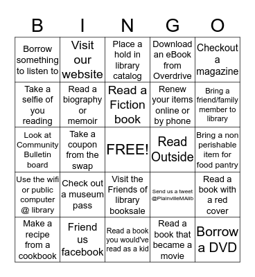 Plainville Library 2015 Summer Bingo Card