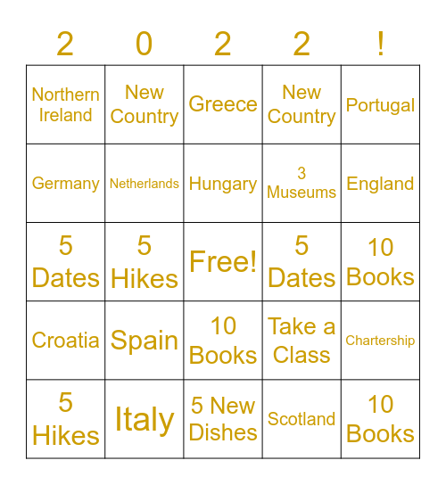 New Year Goals Bingo Card