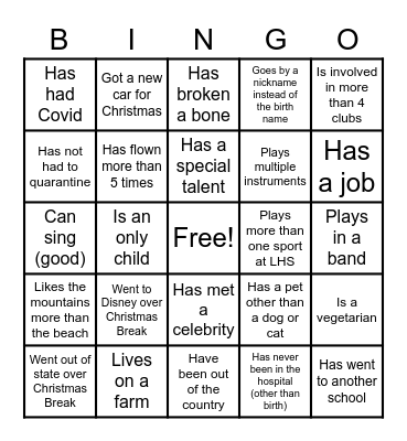 Get to Know you Bingo Card