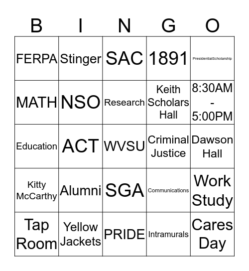 NEW STUDENT ORIENTATION Bingo Card