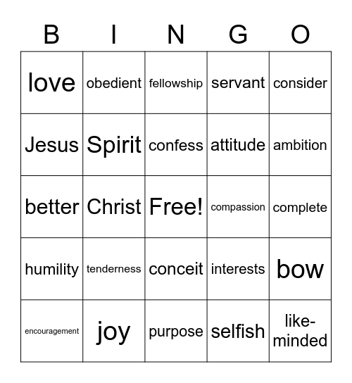 Philippians 2 Bingo Card