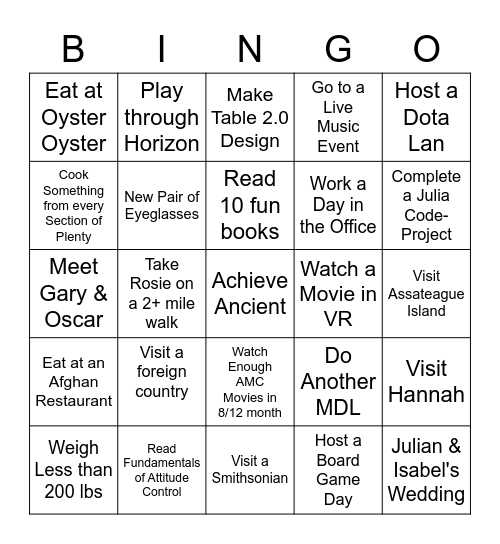 Bingoals Bingo Card