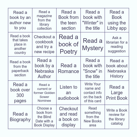 WINTER READING BINGO CHALLENGE Bingo Card