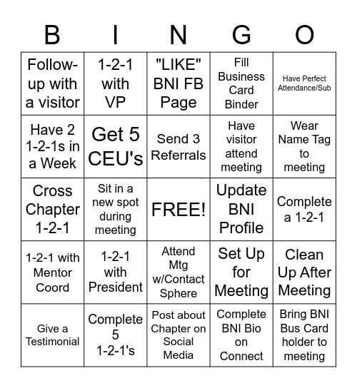 BNI BINGO Card