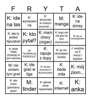 Grappa Ice Bingo Card