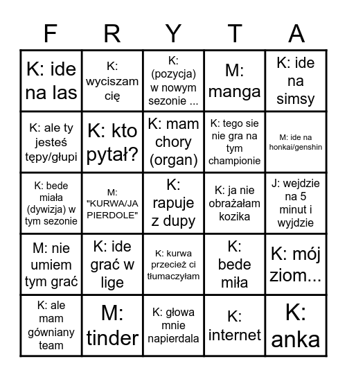 Grappa Ice Bingo Card