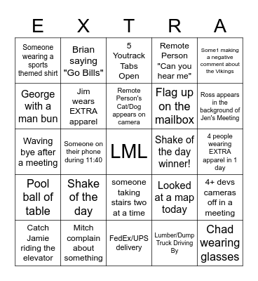 EXTRA Bingo Card