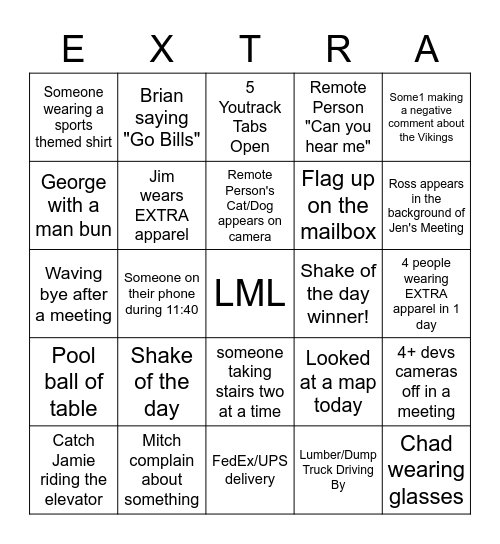 EXTRA Bingo Card