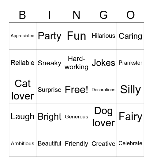 FUN FAIRY Bingo Card