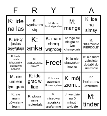 Grappa Ice Bingo Card