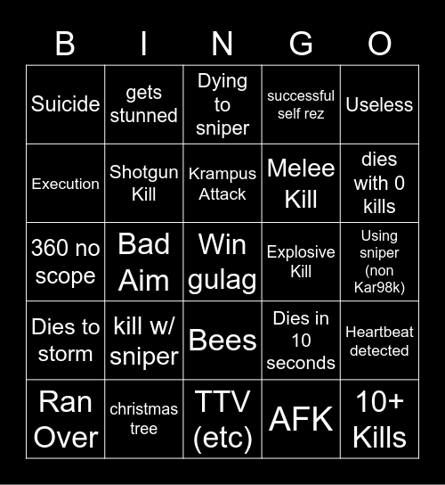 Big Puffer Warzone Bingo Card