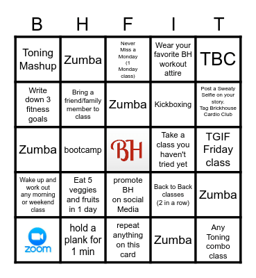 Brickhouse 2022 Fitness Challenge Bingo Card