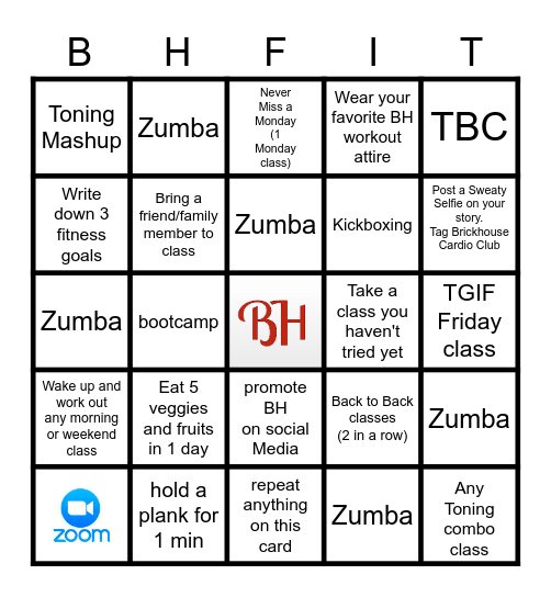 Brickhouse 2022 Fitness Challenge Bingo Card