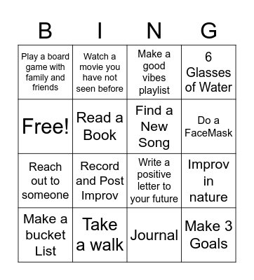 Self Care Bingo Card