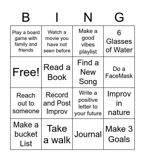 Self Care Bingo Card